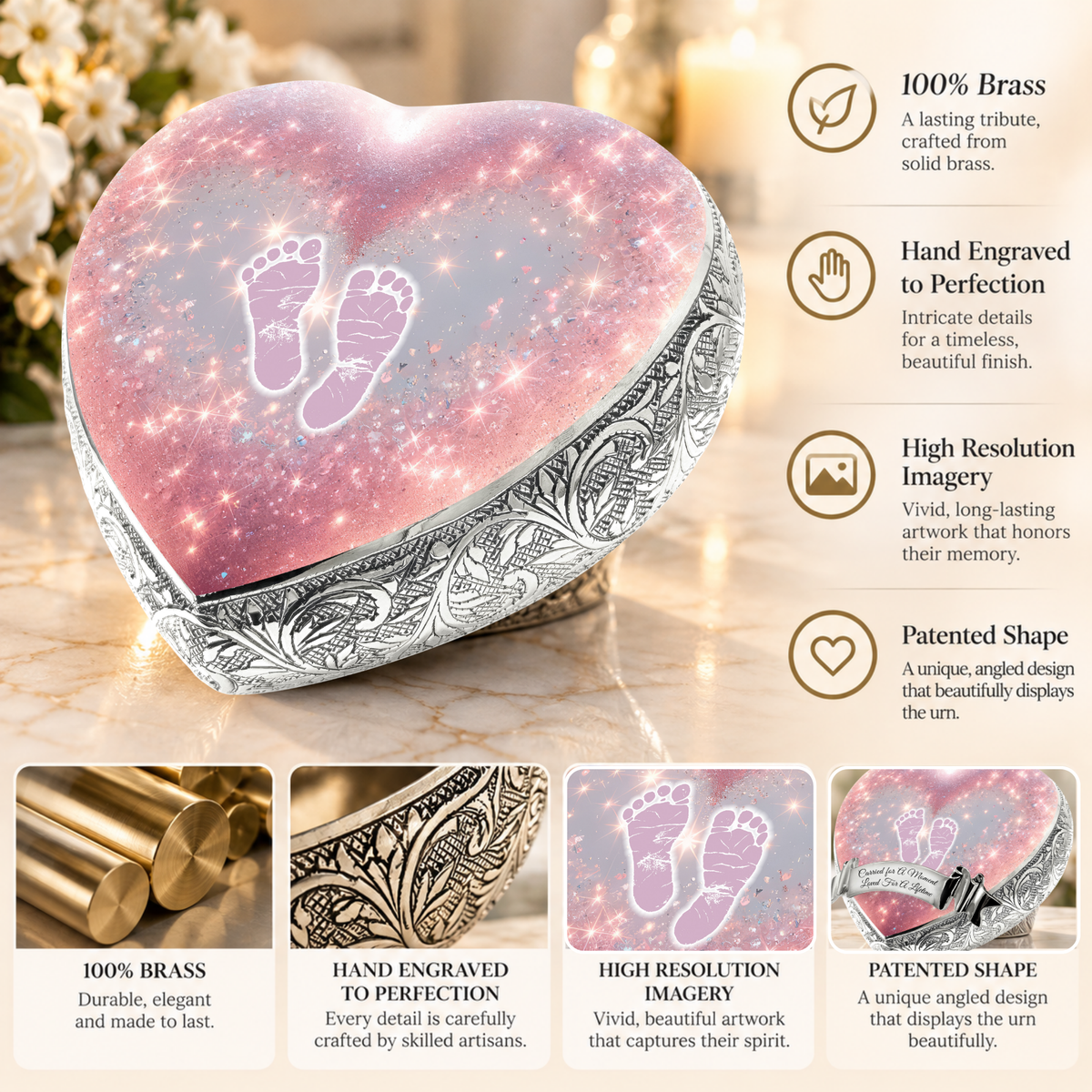 Cherished Hearts Pink Footprints Baby or Child Cremation Urn