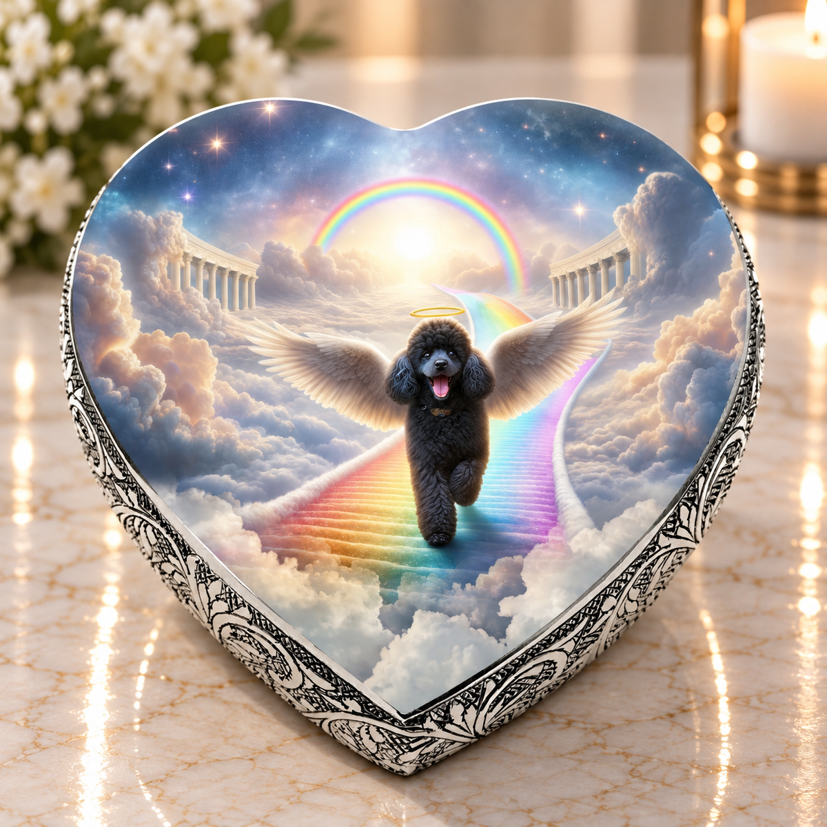 Dark Mini Poodle Urn - Dog Urn Rainbow Bridge Urn for Dog Ashes