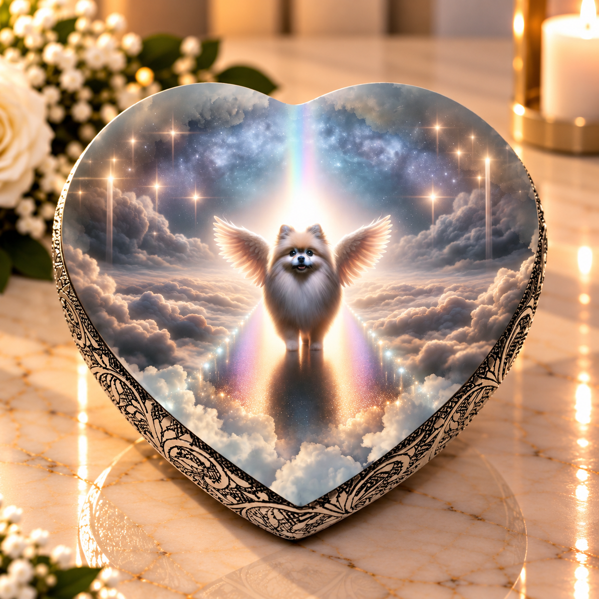 Pomeranian Urn - Dog Urn Rainbow Crossing Urn for Dog Ashes