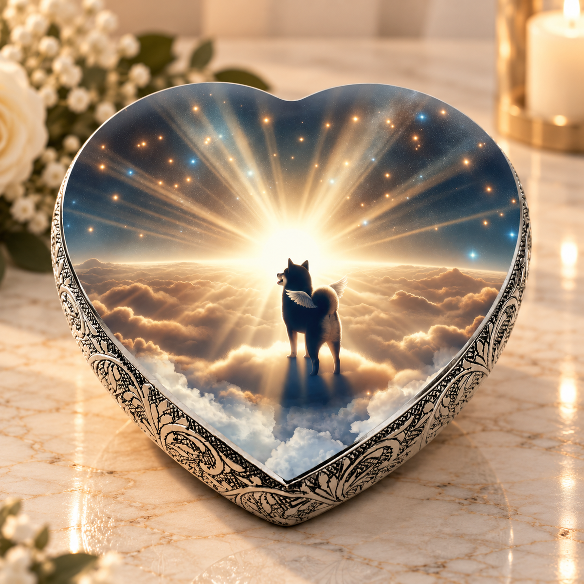 Shiba Inu Urn - Dog Urn- Galaxy Glitter Urn for Dog Ashes