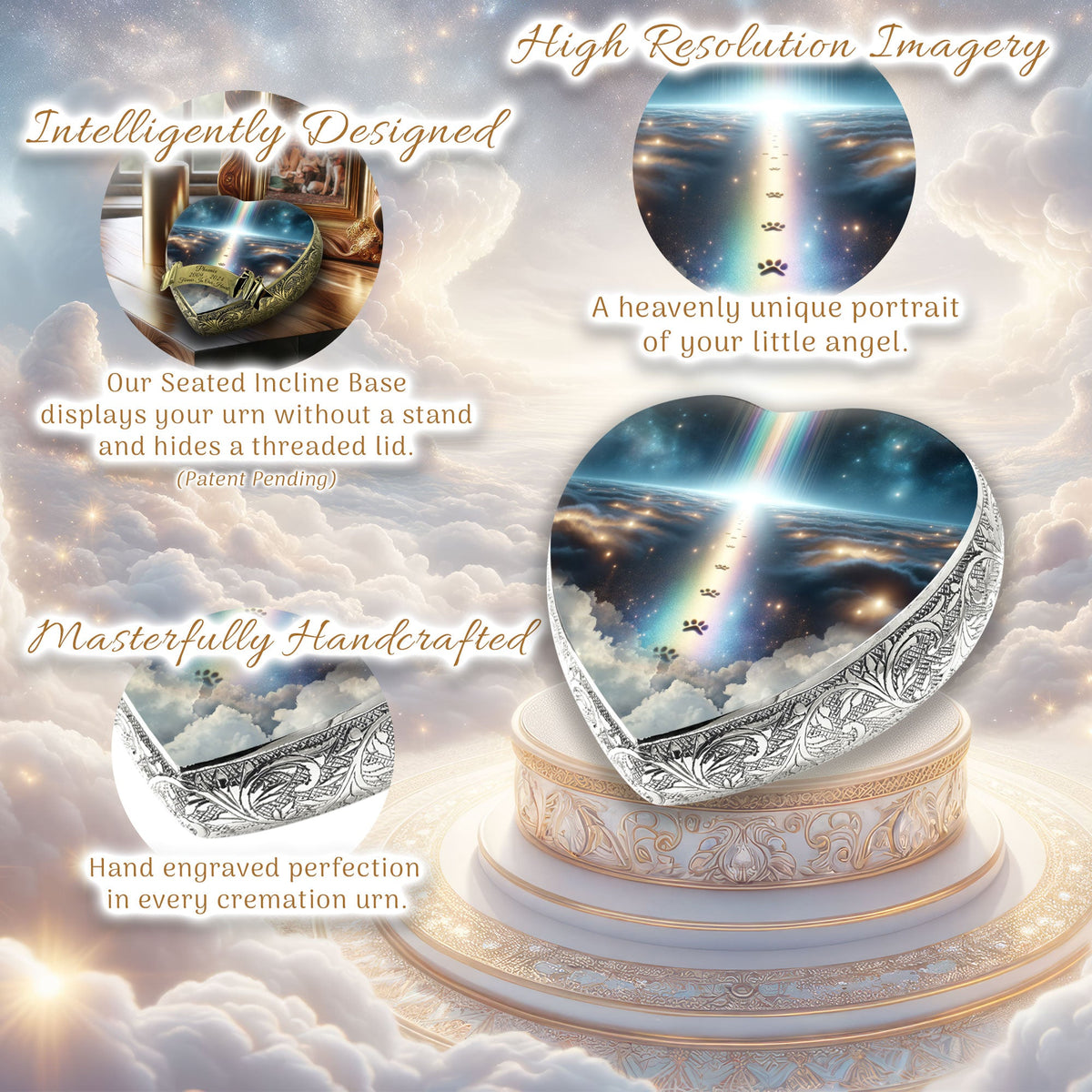 Eternal Elegance Cat Urns XXS Rainbow Bridge Paw Prints Cat Urn