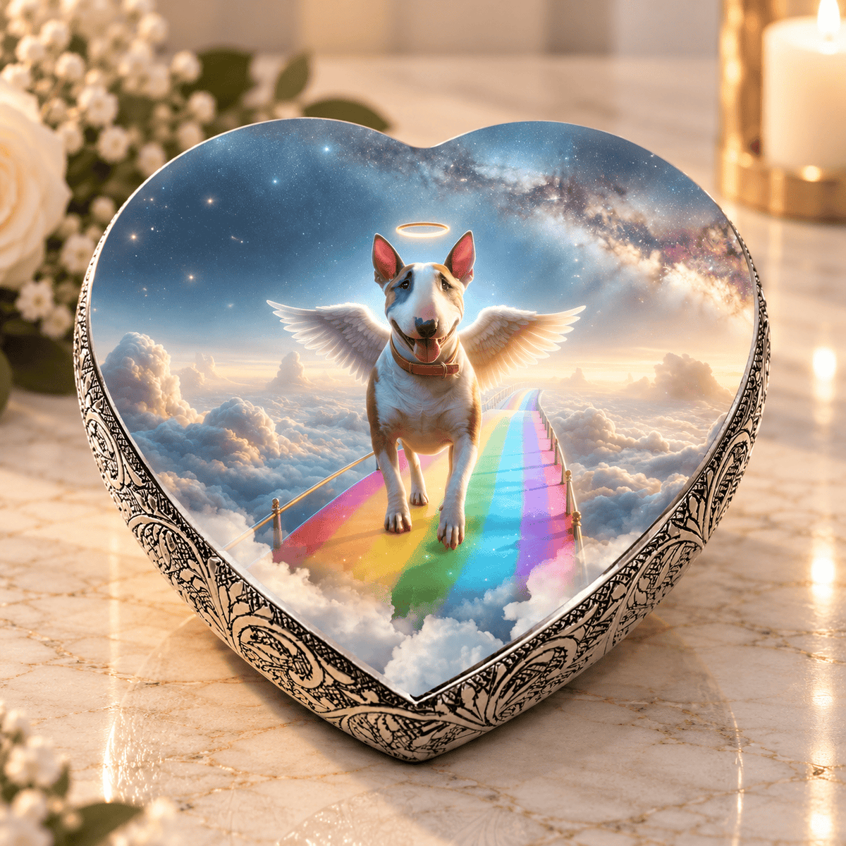 Eternal Elegance Dog Urns Bull Terrier Dog Urn - Rainbow Crossing Urn for Dog Ashes