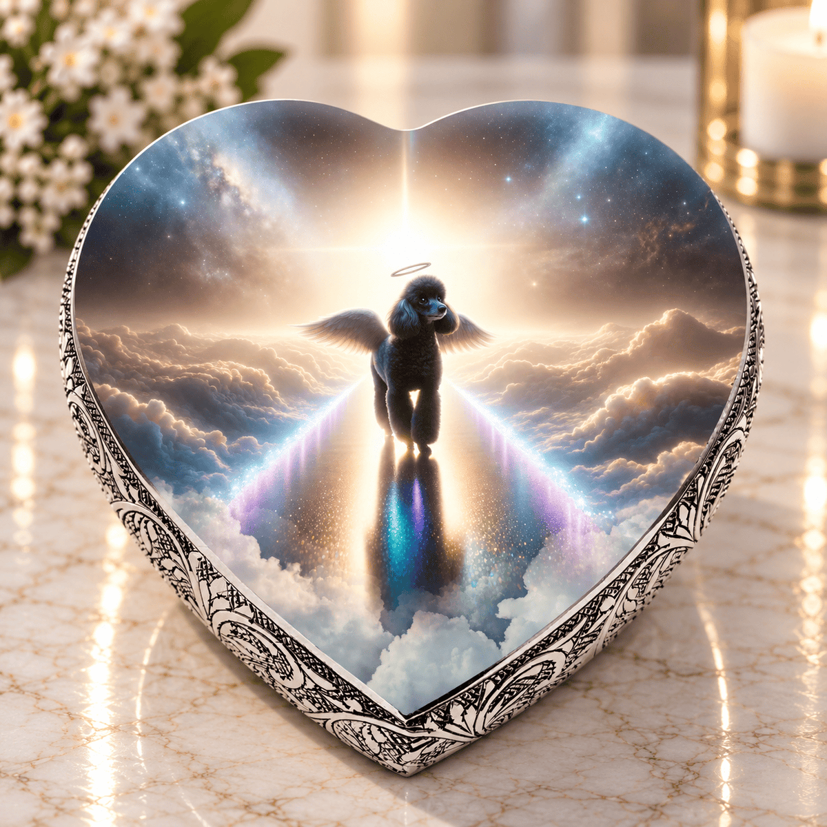 Eternal Elegance Dog Urns Dark Poodle Dog Urn - Rainbow Crossing Urn for Dog Ashes
