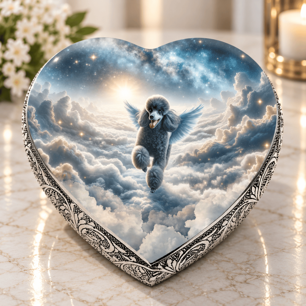 Eternal Elegance Dog Urns Dark Poodle Urn - Dog Urn - Seraphic Swirl Urn for Dog Ashes