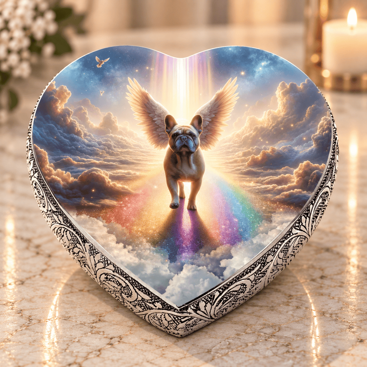 Eternal Elegance Dog Urns French Bulldog Urn - Dog Urn - Rainbow Crossing Urn for Dog Ashes