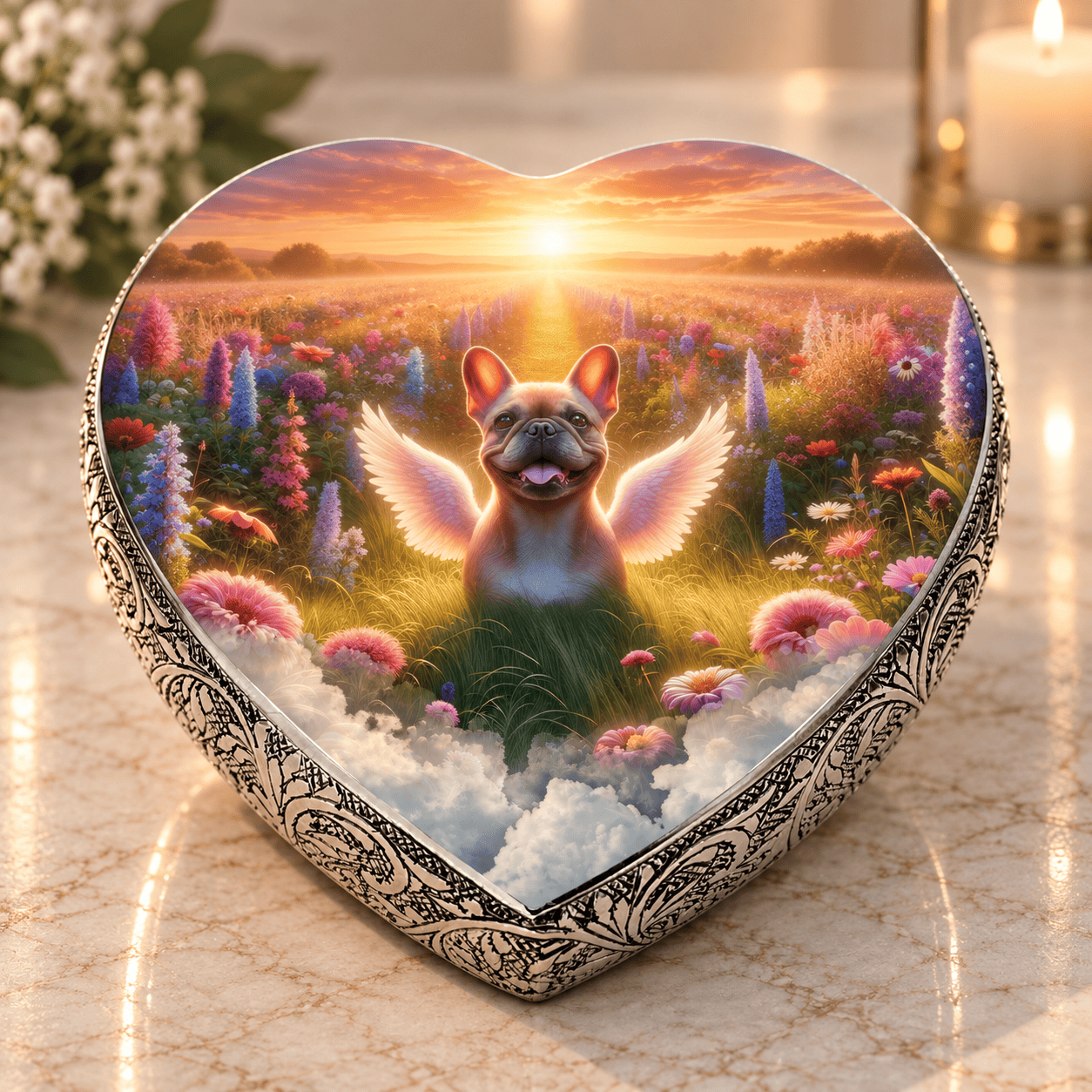 Eternal Elegance Dog Urns French Bulldog Urn - Dog Urn - Wild Flowers Urn for Dog Ashes