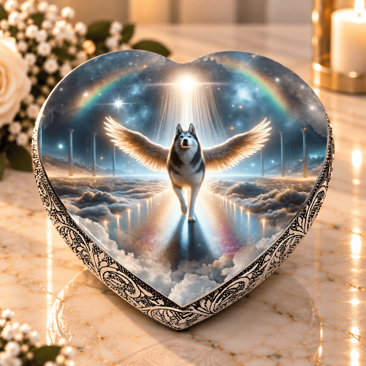 Eternal Elegance Dog Urns Husky Urn for Dog Ashes - Rainbow Crossing Dog Urn