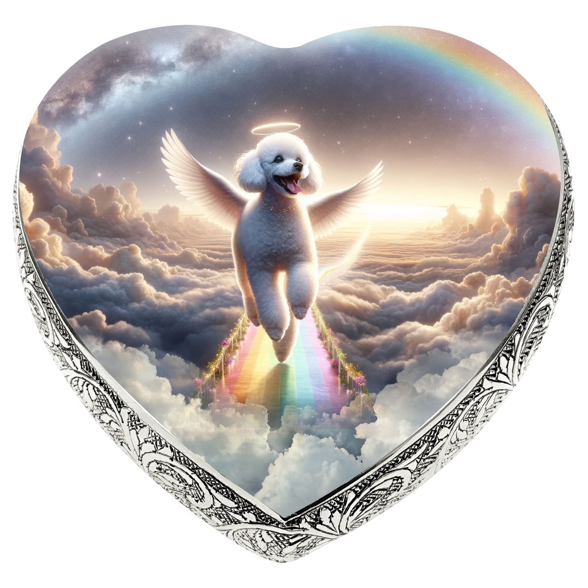 Eternal Elegance Dog Urns White Mini Poodle - Rainbow Archway Dog Urn