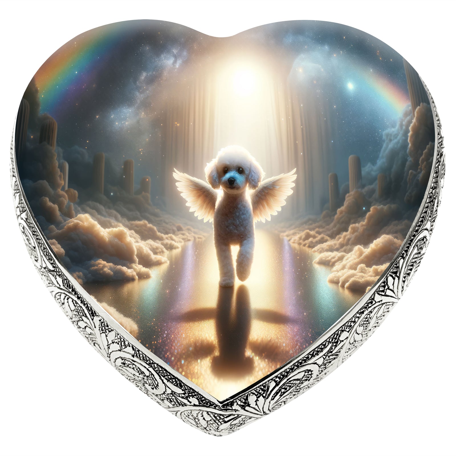 Eternal Elegance Dog Urns White Mini Poodle - Rainbow Crossing Dog Urn