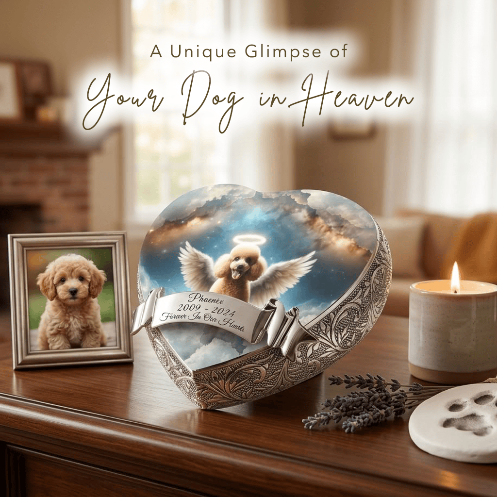 Eternal Elegance Dog Urns White Mini Poodle Urn - Dog Urn - Celestial Canvas Urn for Dog Ashes
