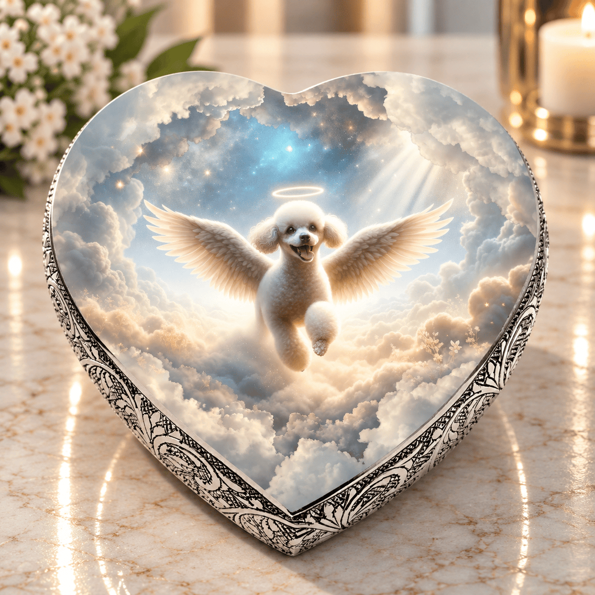 Eternal Elegance Dog Urns White Mini Poodle Urn - Dog Urn - Celestial Canvas Urn for Dog Ashes