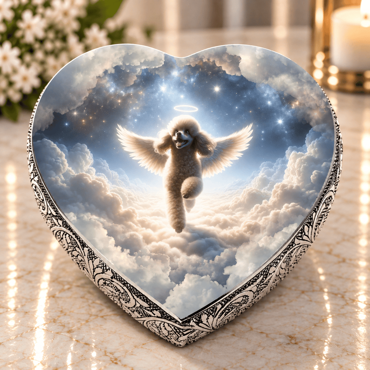 Eternal Elegance Dog Urns White Mini Poodle Urn - Dog Urn - Stellar Silk Urn for Dog Ashes