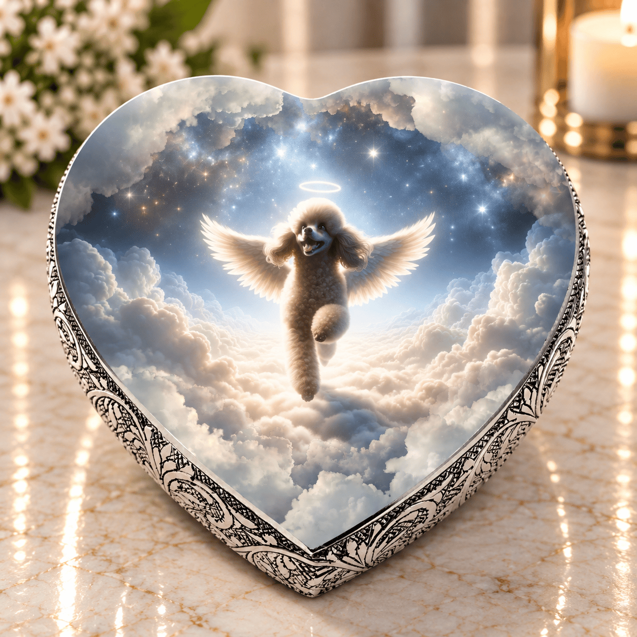 Eternal Elegance Dog Urns White Mini Poodle Urn - Dog Urn - Stellar Silk Urn for Dog Ashes