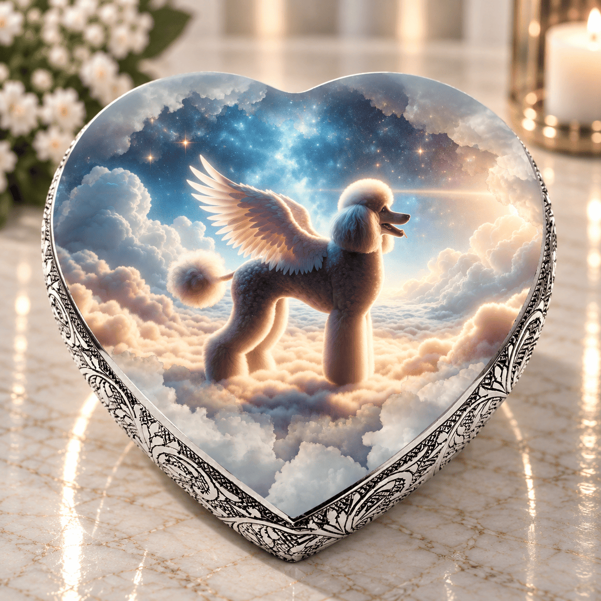 Eternal Elegance Dog Urns White Poodle Dog Urn - Galactic Grace Urn for Dog Ashes
