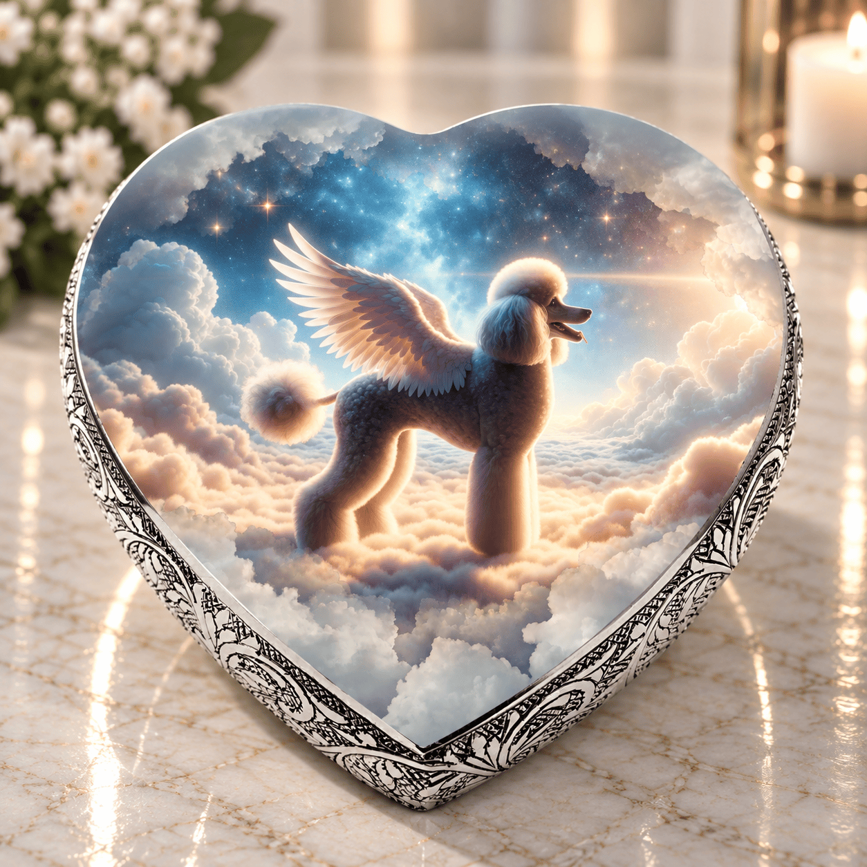 Eternal Elegance Dog Urns White Poodle Dog Urn - Galactic Grace Urn for Dog Ashes