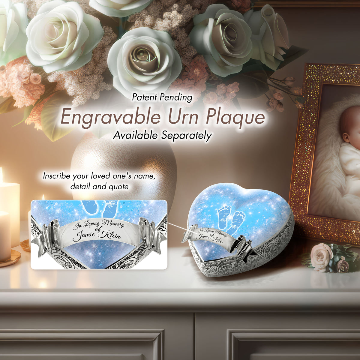 Eternal Elegance Urns for Babies Blue Footprints Baby or Child Cremation Urn
