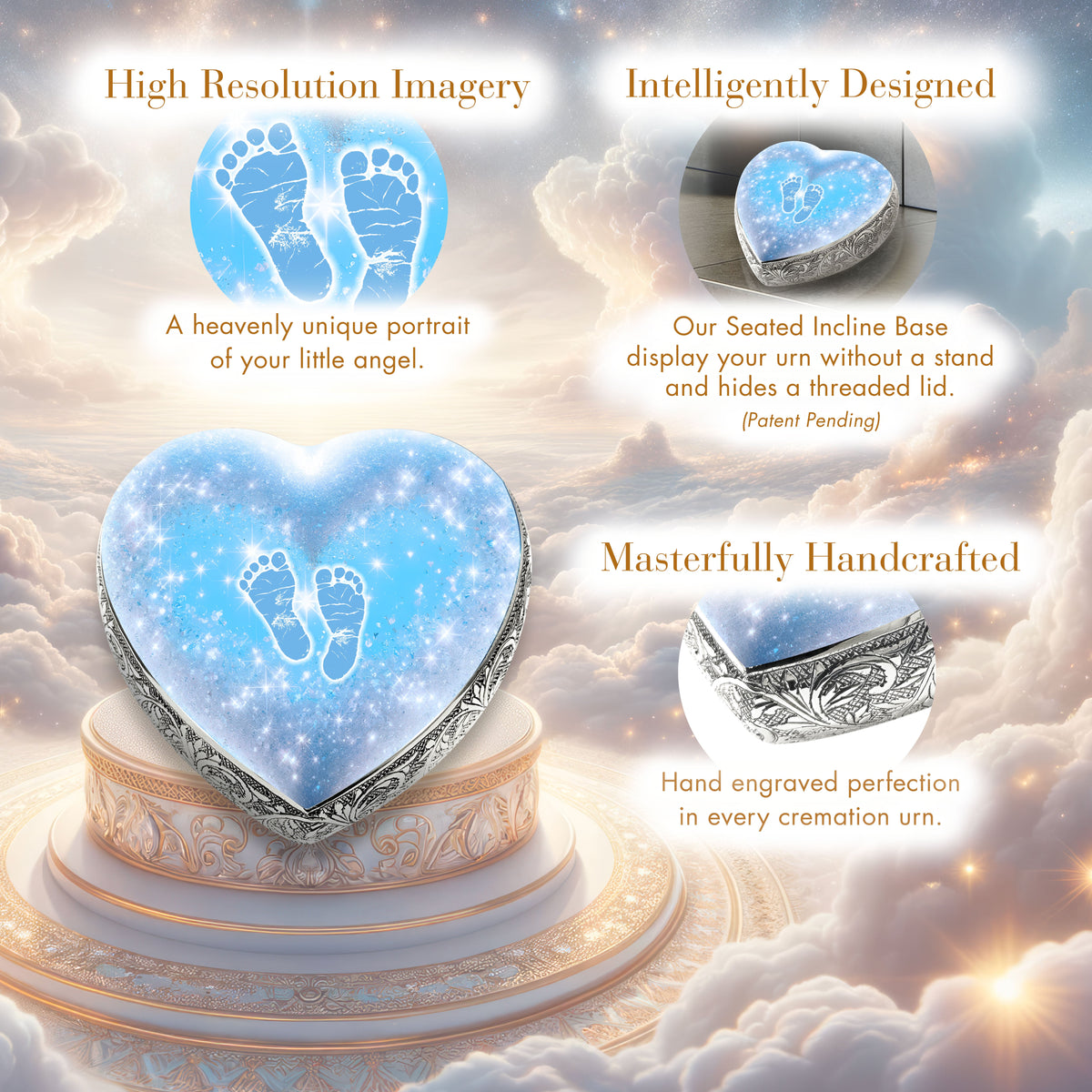 Eternal Elegance Urns for Babies Blue Footprints Baby or Child Cremation Urn