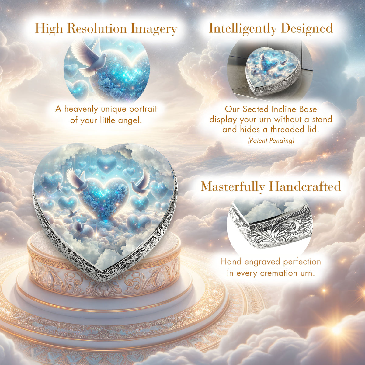 Eternal Elegance Urns for Babies Blue Holy Doves Baby or Child Cremation Urn