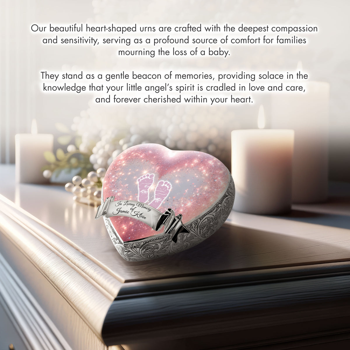 Eternal Elegance Urns for Babies Cherished Hearts Pink Footprints Baby or Child Cremation Urn