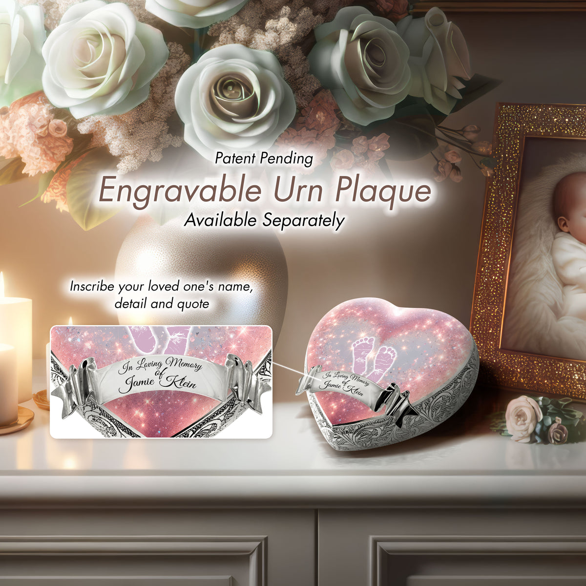 Eternal Elegance Urns for Babies Cherished Hearts Pink Footprints Baby or Child Cremation Urn