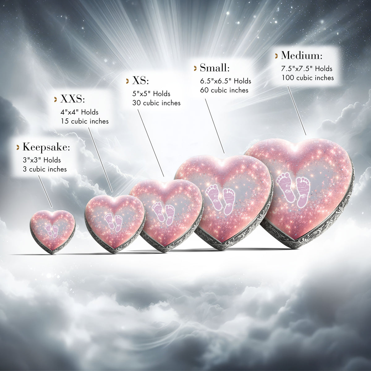 Eternal Elegance Urns for Babies Cherished Hearts Pink Footprints Baby or Child Cremation Urn