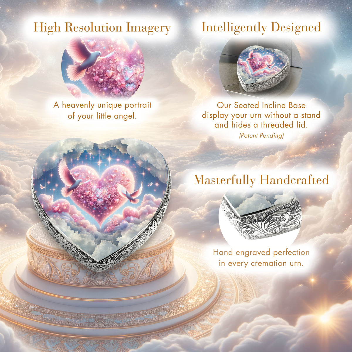 Eternal Elegance Urns for Babies Pink Holy Doves Baby or Child Cremation Urn