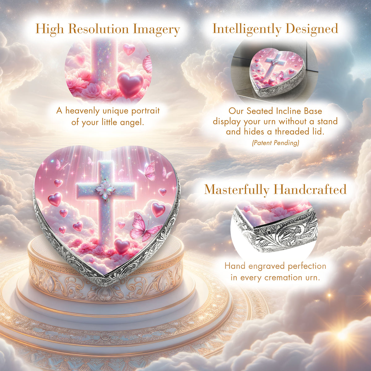 Eternal Elegance Urns for Babies Sacred Scenes Pink Cross Baby or Child Cremation Urn