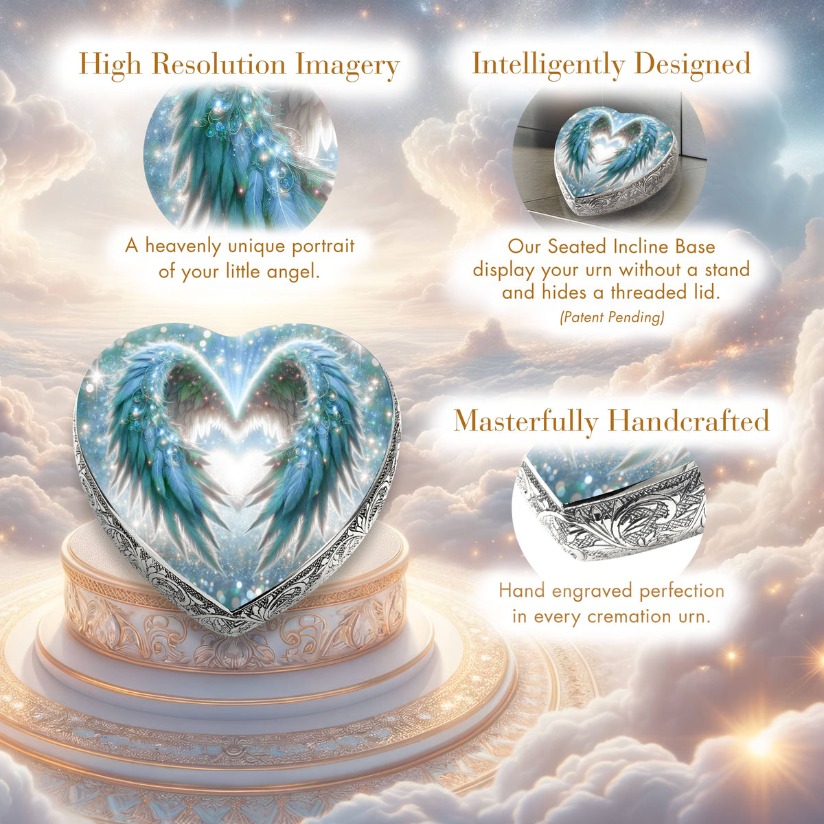 Eternal Elegance Urns for Babies Teal Angel Embrace Baby or Child Cremation Urn