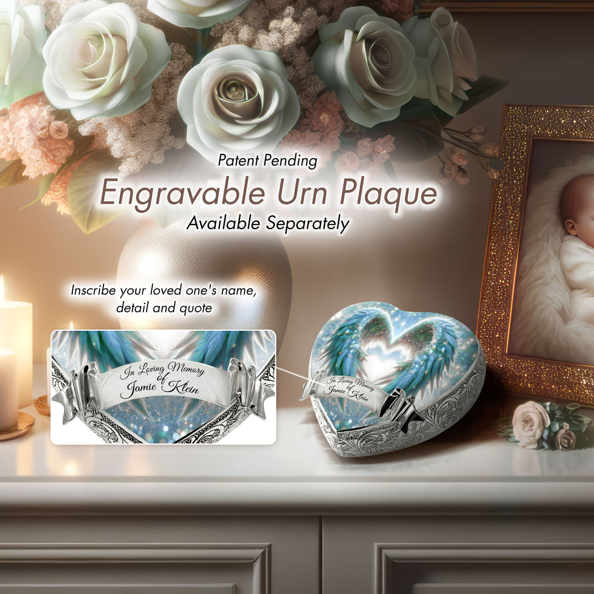 Eternal Elegance Urns for Babies Teal Angel Embrace Baby or Child Cremation Urn