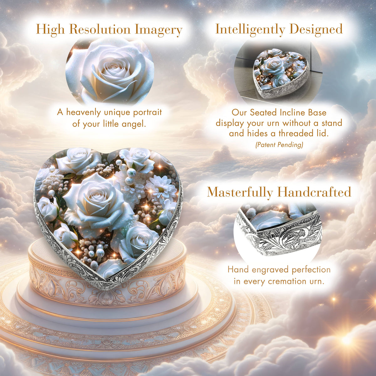 Eternal Elegance Urns for Babies White Roses Baby or Child Cremation Urn