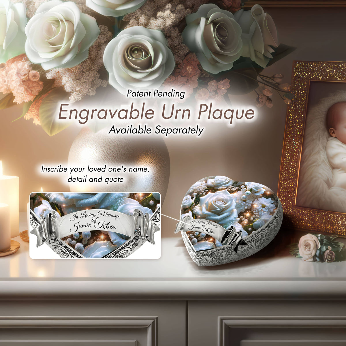 Eternal Elegance Urns for Babies White Roses Baby or Child Cremation Urn