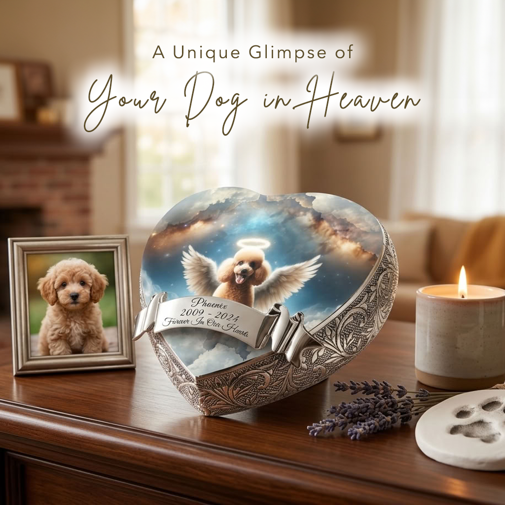 White Mini Poodle Urn - Dog Urn Rainbow Archway Urn for Dog Ashes