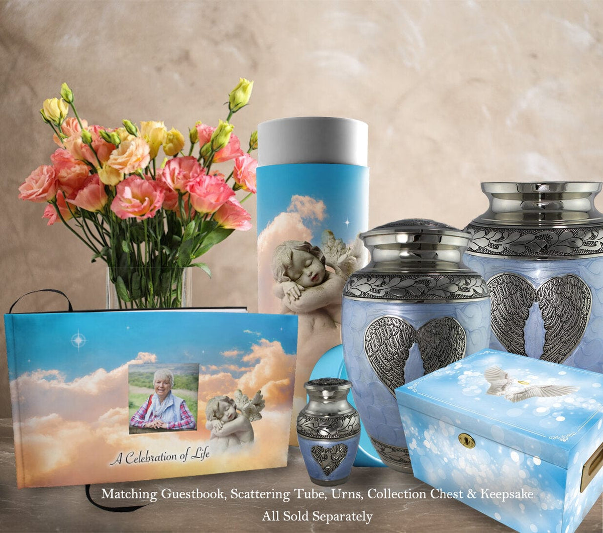 Commemorative Cremation Urns Angel of Mine Matching Themed &#39;Celebration of Life&#39; Guest Book for Funeral or Memorial Service