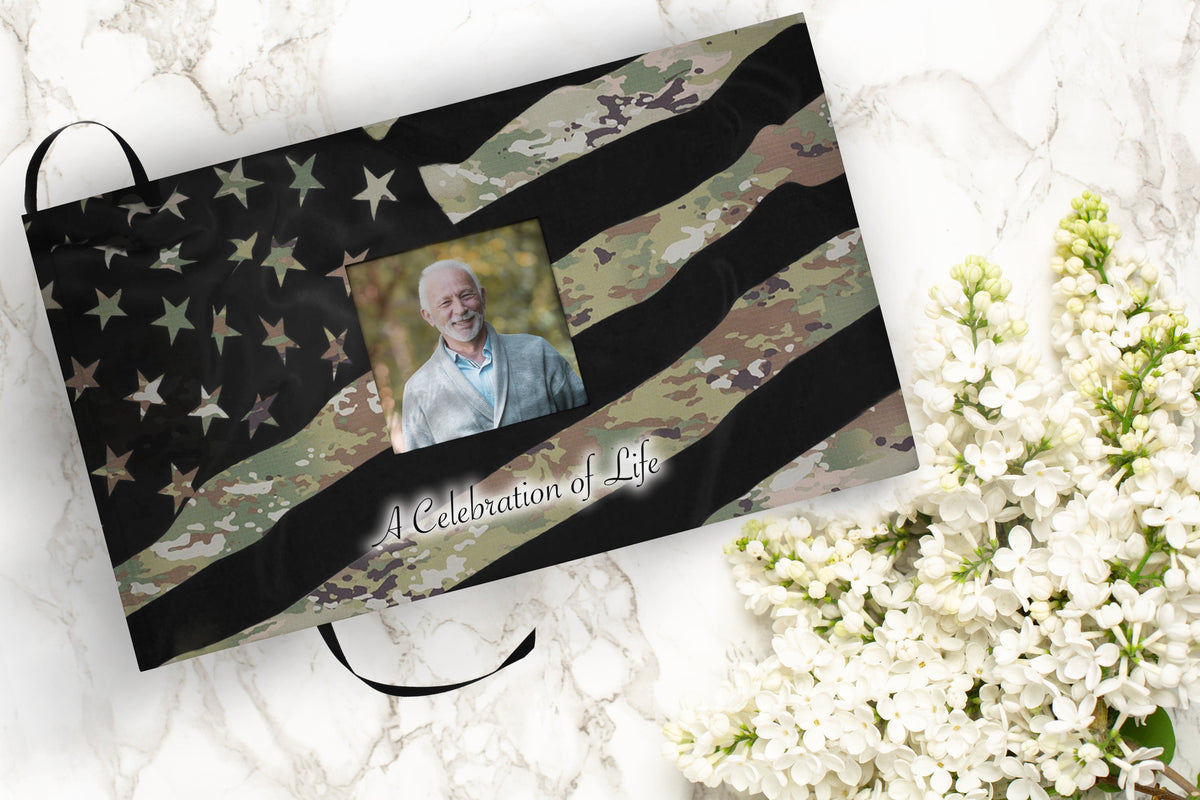Commemorative Cremation Urns Army OCP Matching Themed &#39;Celebration of Life&#39; Guest Book for Funeral or Memorial Service