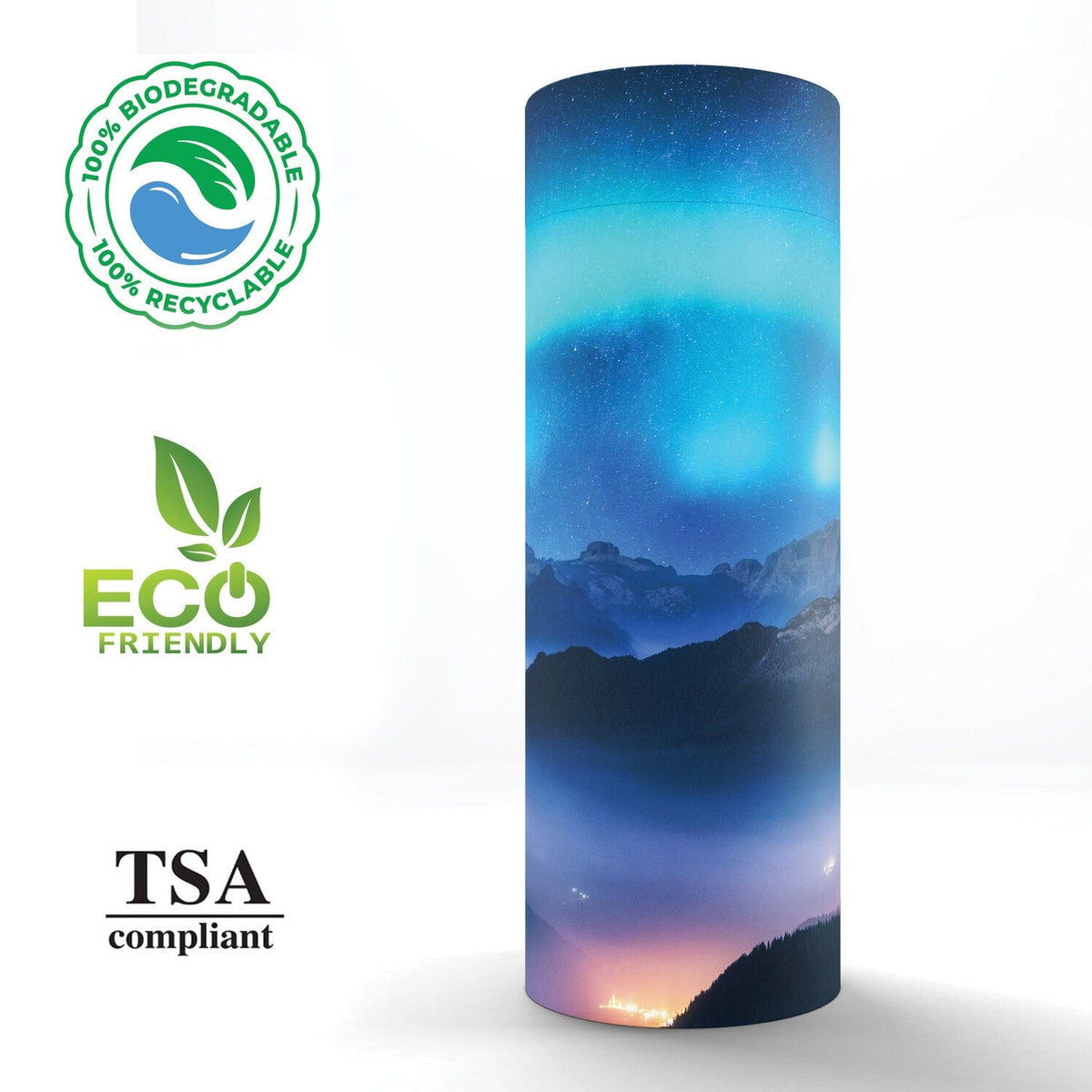 Commemorative Cremation Urns Aurora Borealis - Biodegradable &amp; Eco Friendly Burial or Scattering Urn / Tube