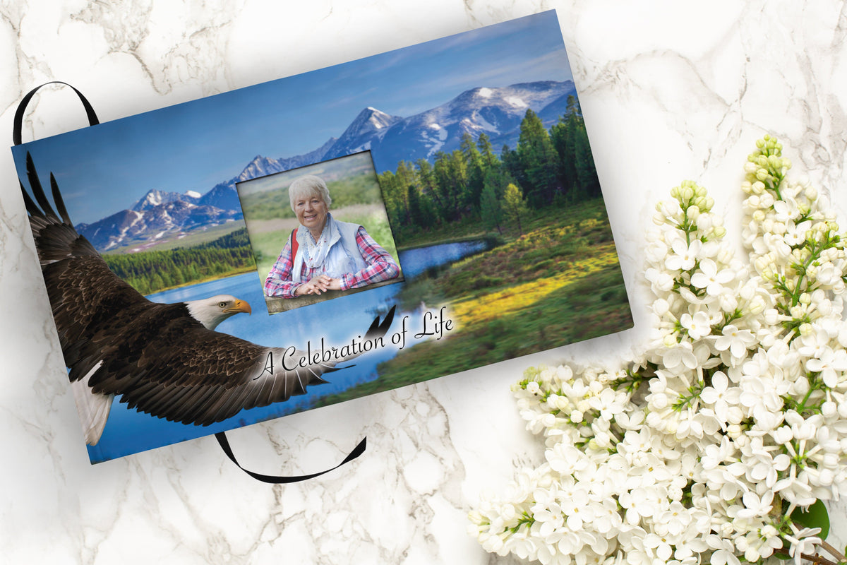 Commemorative Cremation Urns Bald Eagle Matching Themed &#39;Celebration of Life&#39; Guest Book for Funeral or Memorial Service