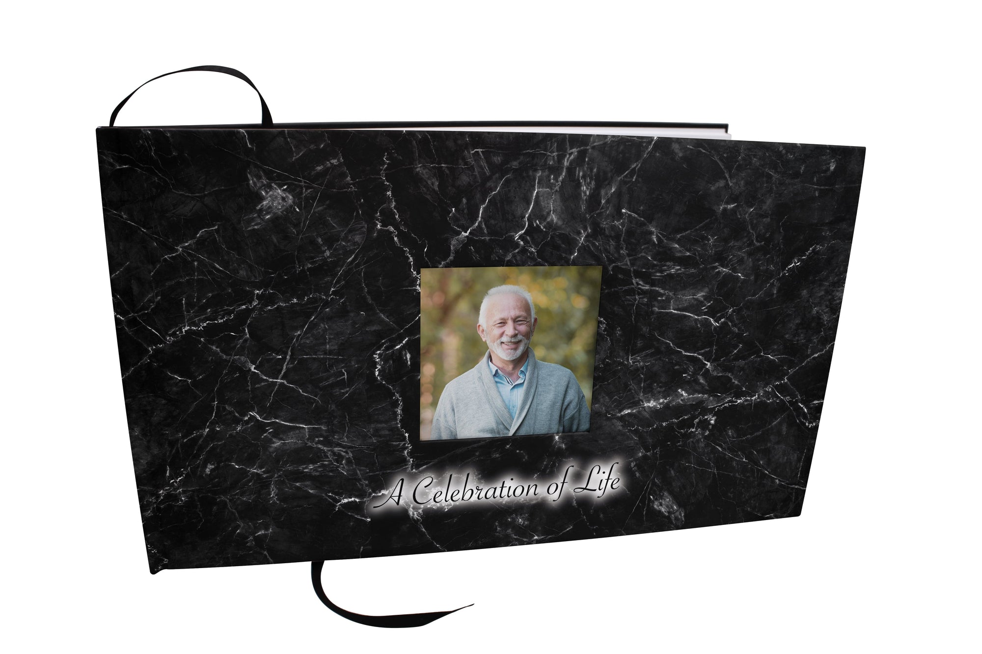 Commemorative Cremation Urns Black Marble Matching Themed 'Celebration of Life' Guest Book for Funeral or Memorial Service