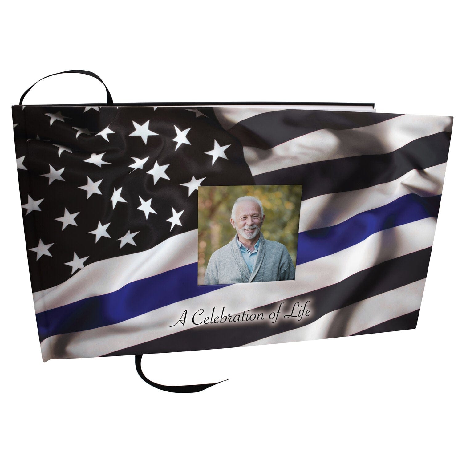 Commemorative Cremation Urns Blue Line Flag Police & Law Enforcement Matching Themed 'Celebration of Life' Guest Book for Funeral or Memorial Service