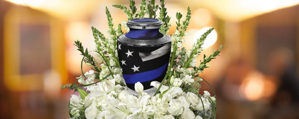 Commemorative Cremation Urns Blue Line Police and Law Enforcement Flag Cremation Urn