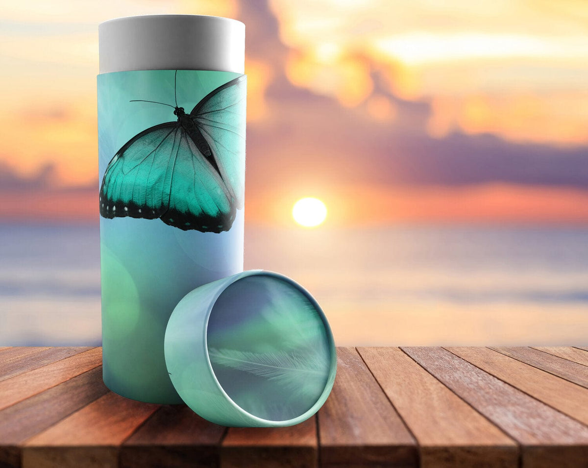 Commemorative Cremation Urns Bokeh Butterfly Biodegradable &amp; Eco Friendly Burial or Scattering Urn / Tube