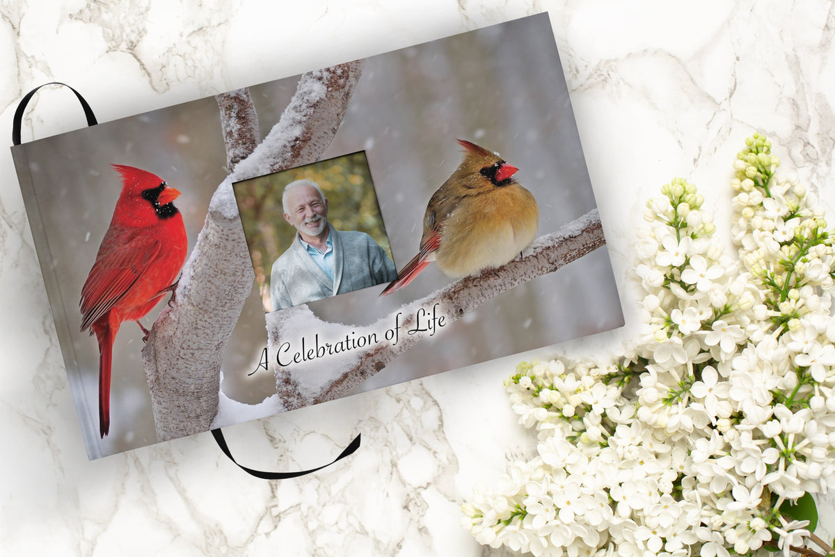 Commemorative Cremation Urns Cozy Cardinals Matching Themed &#39;Celebration of Life&#39; Guest Book for Funeral or Memorial Service