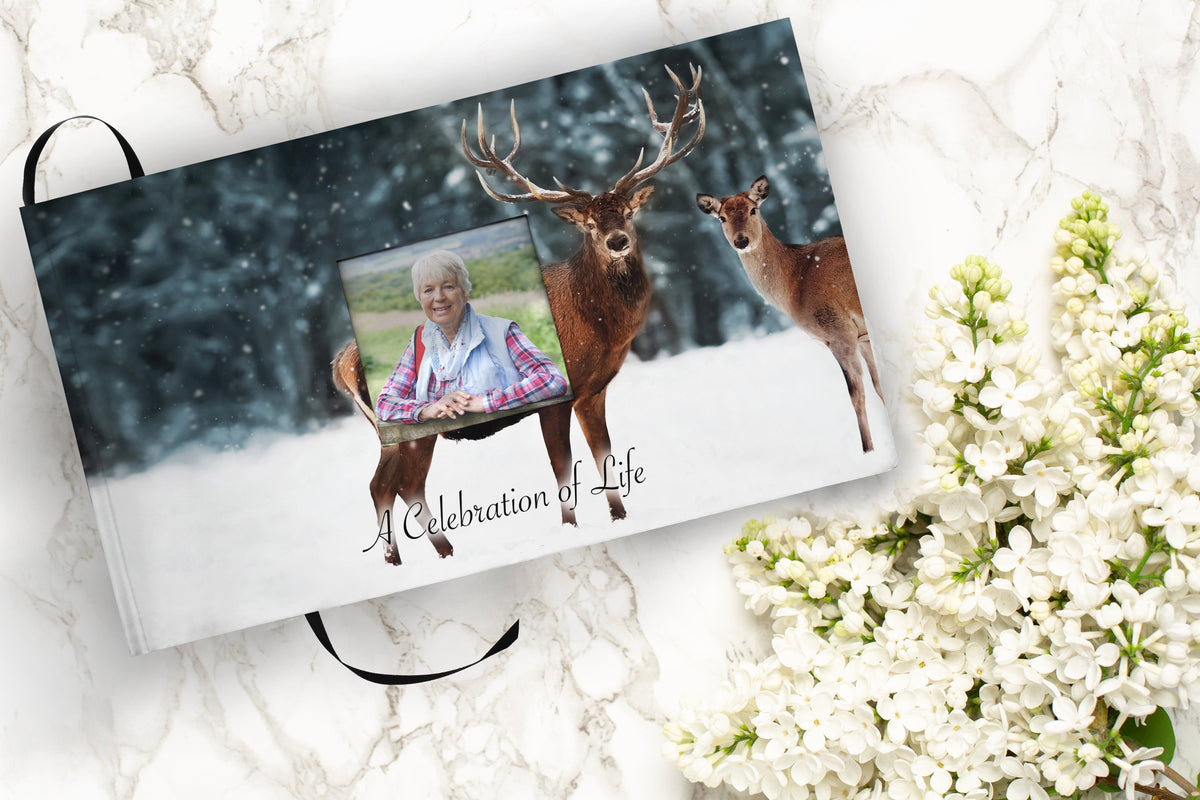 Commemorative Cremation Urns Deer Matching Themed &#39;Celebration of Life&#39; Guest Book for Funeral or Memorial Service