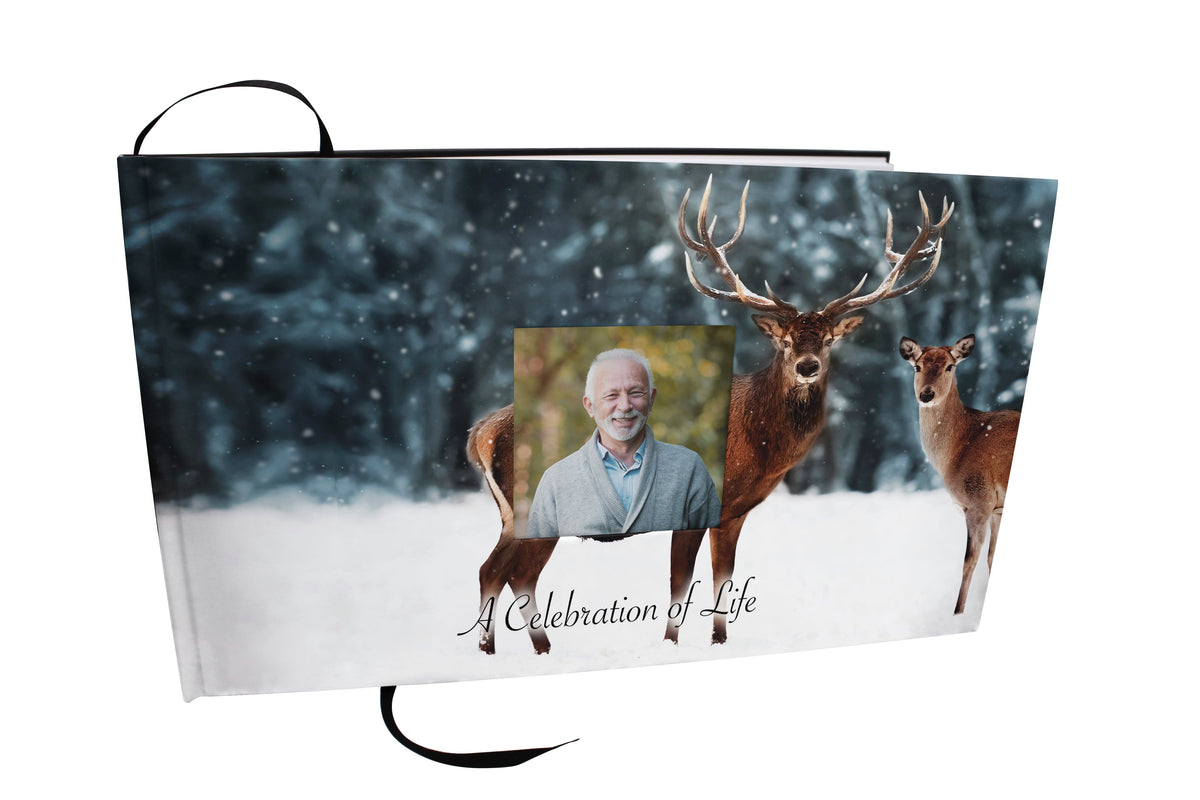 Commemorative Cremation Urns Deer Matching Themed &#39;Celebration of Life&#39; Guest Book for Funeral or Memorial Service