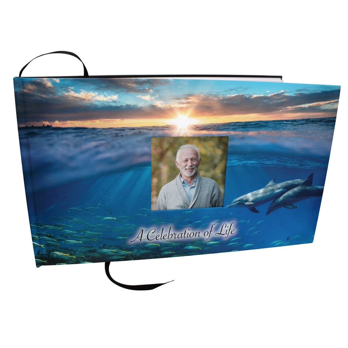 Commemorative Cremation Urns Divine Dolphins Matching Themed &#39;Celebration of Life&#39; Guest Book for Funeral or Memorial Service