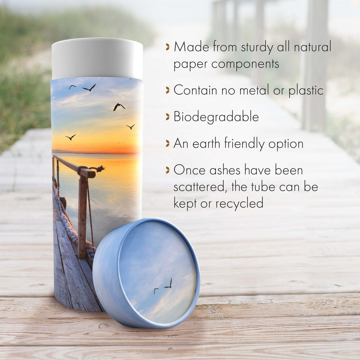 Commemorative Cremation Urns Dock of the Bay Sunset Biodegradable &amp; Eco Friendly Burial or Scattering Urn / Tube