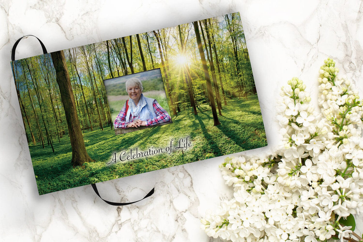 Commemorative Cremation Urns Emerald Forest Matching Themed &#39;Celebration of Life&#39; Guest Book for Funeral or Memorial Service
