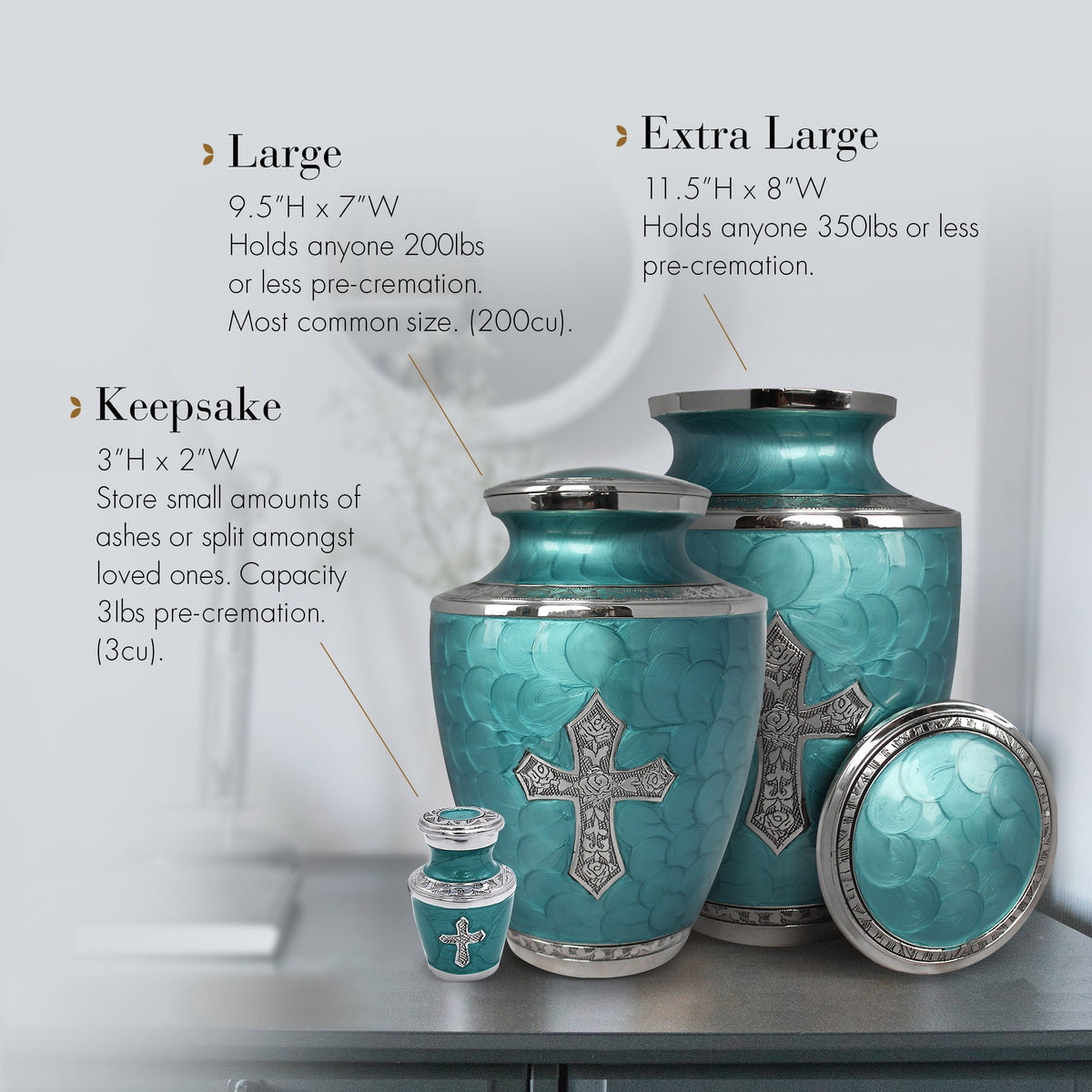 Commemorative Cremation Urns Glory to God Teal Cross Cremation Urn
