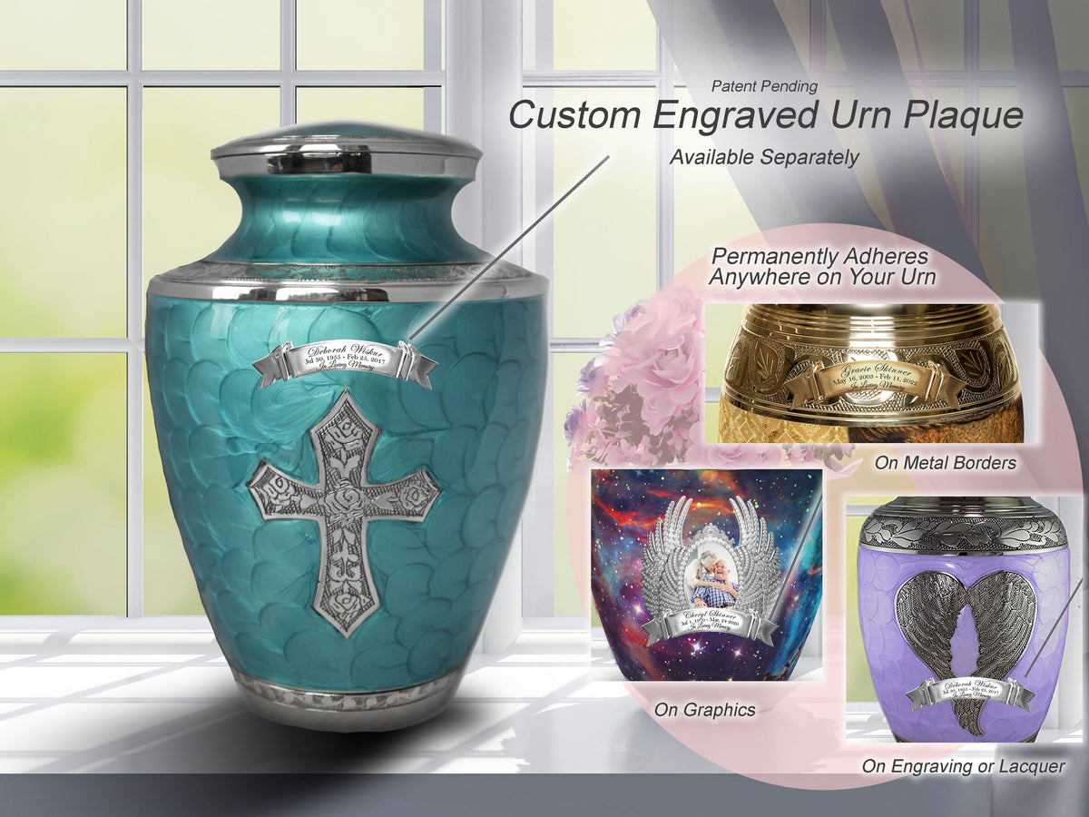 Commemorative Cremation Urns Glory to God Teal Cross Cremation Urns