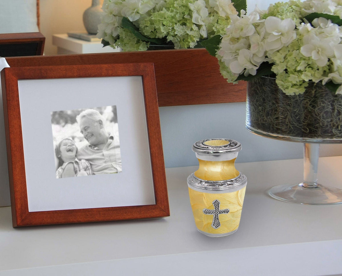 Commemorative Cremation Urns Glory to God Tuscan Yellow Cross Cremation Urn