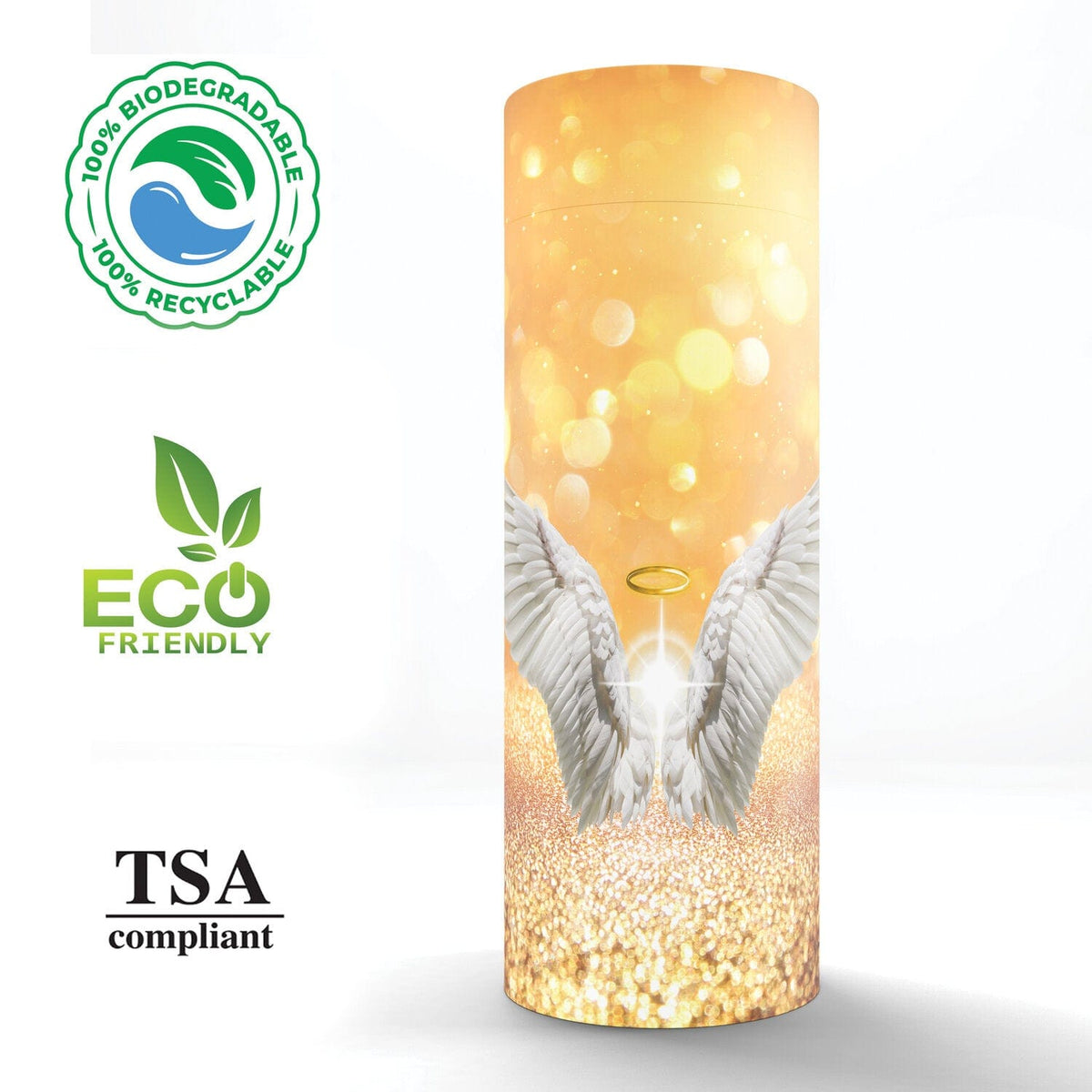 Commemorative Cremation Urns Guardian Angel (Gold) - Biodegradable &amp; Eco Friendly Burial or Scattering Urn / Tube